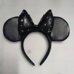 ミニーマウス　スタッズ付き黒ミッキー耳カチューシャ