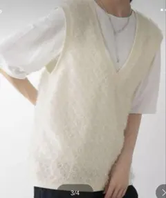 GLOBAL WORK フェザーVネック ノースリーブベスト&TシャツSET