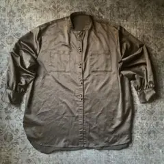 希少 総柄シャツ デザイン レトロ ボタン ブラック フォーマル 古着 F