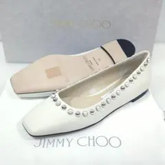 未使用品✨ジミーチュウ　MIRELE FLAT　パール×メタルスタッズ　白　35のサムネイル