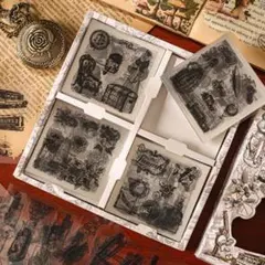 ステッカー シール 100シート 白 黒 PET レトロ装飾 コラージュ素材59