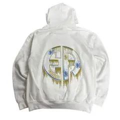 プリントパーカー　スウェット地　フーディ　ギルダン製　ホワイト　M 古着　7A7