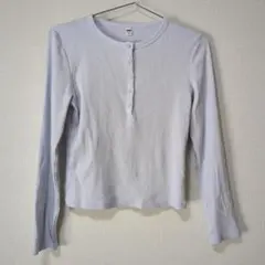 UNIQLO リブヘンリーネックT 長袖 60 LIGHT BLUE M