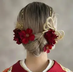 卒業式　成人式　袴　振袖　髪飾り　着物　金箔リボン白赤　金ベージュ　ヘアパーツ