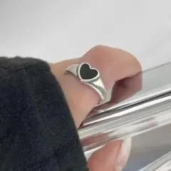 ハート リング 指輪 ブラック シルバー 925 刻印 オープンリング
