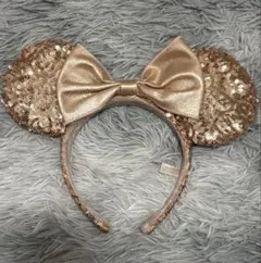 ピンクゴールド スパンコール ミッキー耳カチューシャ