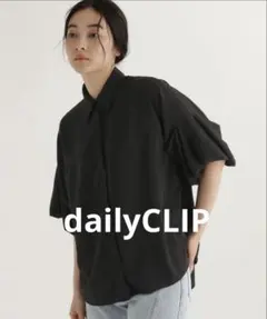 daily CLIP❤️襟付き半袖シャツ ブラウス フレアスリーブ接触冷感　黒のサムネイル