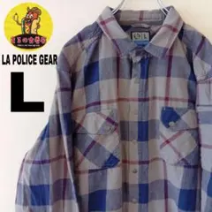 USA古着 LA POLICE GEAR　ネルシャツL　グレーネイビー　チェック