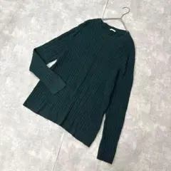 ジーユー（XL）ケーブルクルーネックセーター ニット ダークグリーン 緑 定番