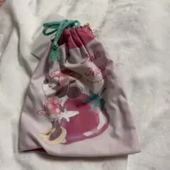 ミニーマウス いちご柄巾着 赤チャーム付き