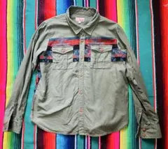 Titicaca 長袖シャツ オリーブグリーン ネイティブ柄 メンズMサイズ