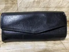 正規品 genten 黒 レザー ロゴ型押 長財布 大きめ　フラップ式 USED