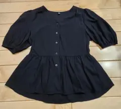 UNIQLO ブラック 半袖ペプラムチュニックブラウス　Mサイズのサムネイル