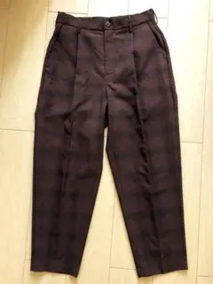 値下げ【スラックス】GU ブラウン　ワインレッドチェック　S