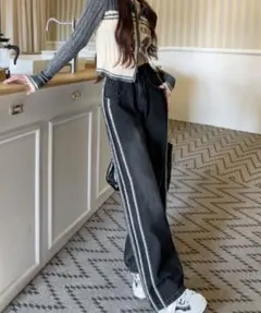 サイドフリンジワイドデニムパンツ