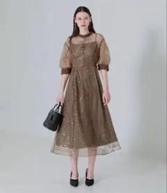 極美品 ♡LEJA♡チュール パイピング リーフ ベルトドレス ワンピース