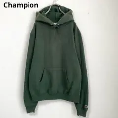 チャンピオン【S】フェード 古着 裏起毛スウェット パーカー グリーン 深緑