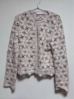ZARA ベージュ レース編み風 カーディガン スパンコール付き