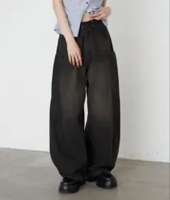 RAY CASSIN レディース ダークグレー ワイドレッグデニムパンツのサムネイル