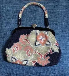 ビーズ刺繍のレトロ和装がま口バッグ 中型
