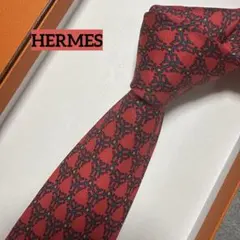 エルメス　ネクタイ　赤　ドット　幾何学模様