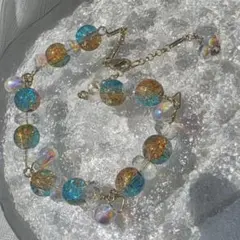 【ハンドメイド】ビーズブレスレット 青 オレンジ