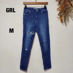 【GRL】ダークブルー/スキニージーンズ/膝ダメージ/M/