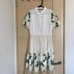 最終値下げ！！！花柄刺繍 半袖シャツワンピース ホワイト