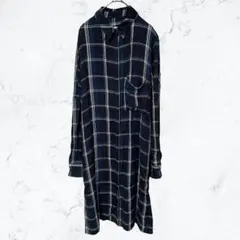 13779 ZARAチェック柄シャツワンピース S 紺 ネイビー サイドスリット
