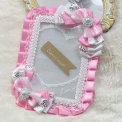 【匿名配送】硬質ケース　デコ・B7 リボン・ゴシック　白×ピンク(縦横タイプ)