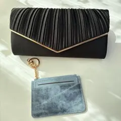 結婚式 パーティーバッグ 黒 クラッチ チェーン付き フォーマル セット　青
