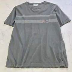 クロコダイル　ロゴ刺繍　Ｔシャツ　半袖　M　ボーダー風ライン　コットン　メンズ