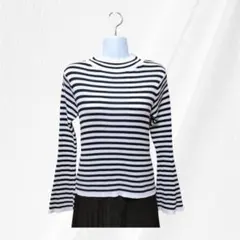 Rose Farm✧ローズファーム 長袖ボーダーニット フレア袖 黒✕白 M