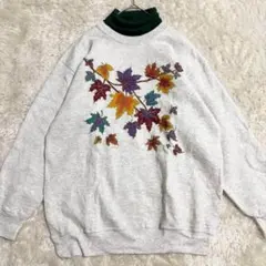 USA古着 グレー緑 落ち葉 紅葉 二重襟スウェット ヴィンテージ レトロ 秋