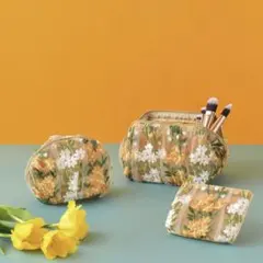 値下【送料無料】Francfranc チュールラウンドポーチ ブラウン 花柄刺繍