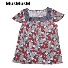 MusMusM ムスムス　スクエアネック総花柄ブラウス　薄スエード調　半袖　春夏のサムネイル