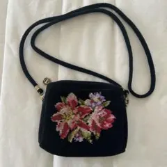 FEILER 花柄刺繍 ショルダーバッグ 黒