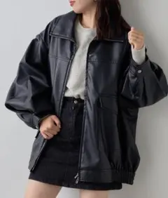 チャオパニックティピー フェイクレザー2WAYスタンドブルゾン黒