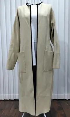 ミラオーウェン　クールネックロングニットカーディガン　ベージュ