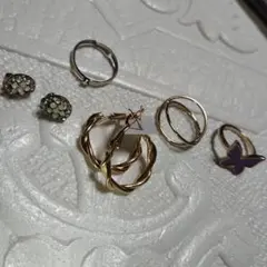 ピアス2点セット ゴールド シルバー パープルリング3点まとめ。1番