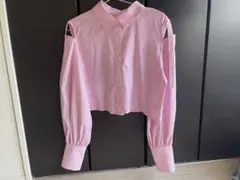 FREE'S MART オフショルダー ピンクストライプ クロップドシャツ