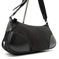 【美品】プラダ ワンショルダー 三角ロゴ テスートナイロン レザー 黒 Y2K