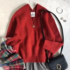 極美品▲BEAUTY&YOUTHハミルトンウール 畦編みVネックニットテラコッタ