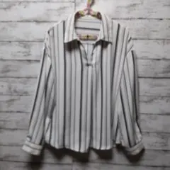 GLACIER　ストライプ 長袖スキッパーシャツ Lサイズ