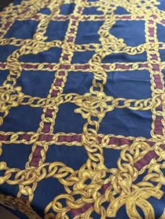 CHANEL シルクスカーフ ネイビー ゴールド