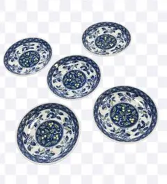 たち吉 橘吉 銘々皿 5枚セット 11.5cm 青 花柄 和食器【美品】