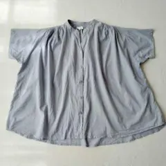 サマンサモスモスブルー　半袖　ブラウス　バンドカラー　スキッパー　ギャザー　F