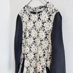 花模様　膝上　ワンピース　M 長袖　スリム　裏地あり　きれいめ　レディース