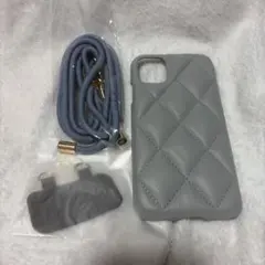 土日限定値下げ iPhone11 キルティングケース ショルダー紐付き ブルー