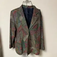 【極希少/昭和レトロ】幾何学総柄 テーラードジャケット 金装飾ボタン 11号 L